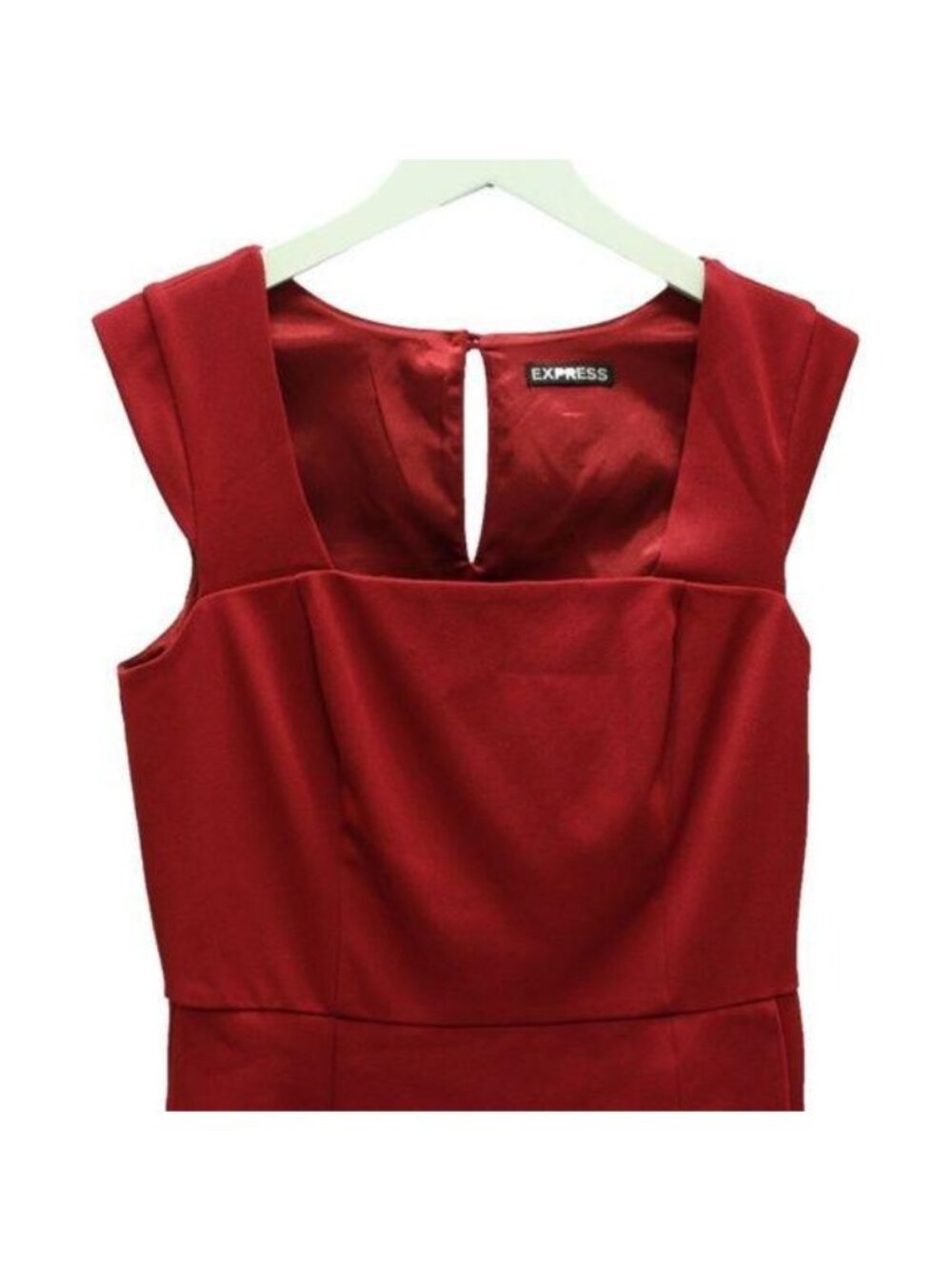 Express Red Side Ruffle Detail Dress Square Neck Keyhole Back - Picture 2 of 4